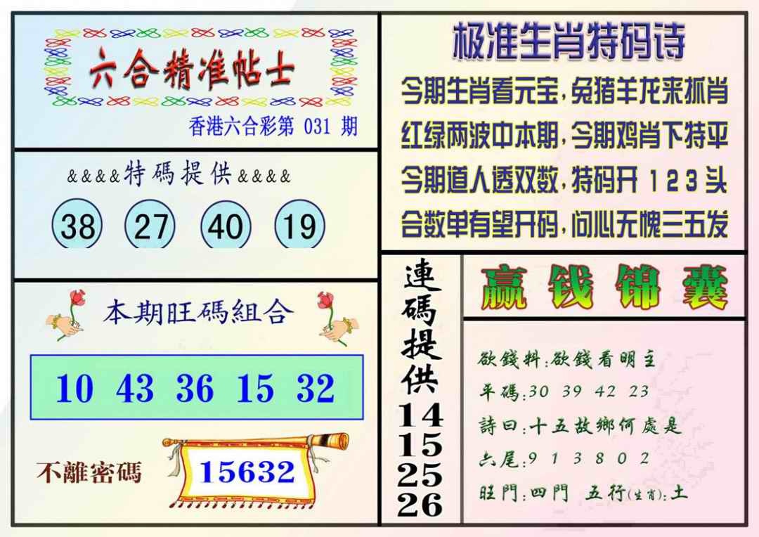 031期精准贴士[图]